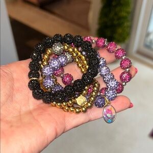 Rustic Cuff Pink and Purple Beaded Bracelet Set ALL 5 pieces ❤️